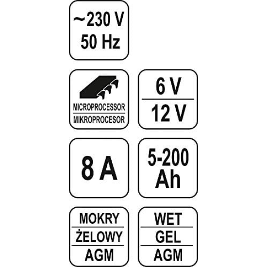 YATO YT-8301 - شاحن بطارية أوتوماتيكي IPX0 230V