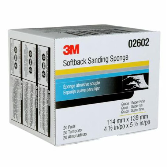 3M™ Softback Sanding Sponge، 02602، 4 1/2 بوصة × 5 1/2 بوصة (115 مم × 140 مم)، فائق النعومة، 20 إسفنجة في كل عبوة، 6 عبوات في كل علبة