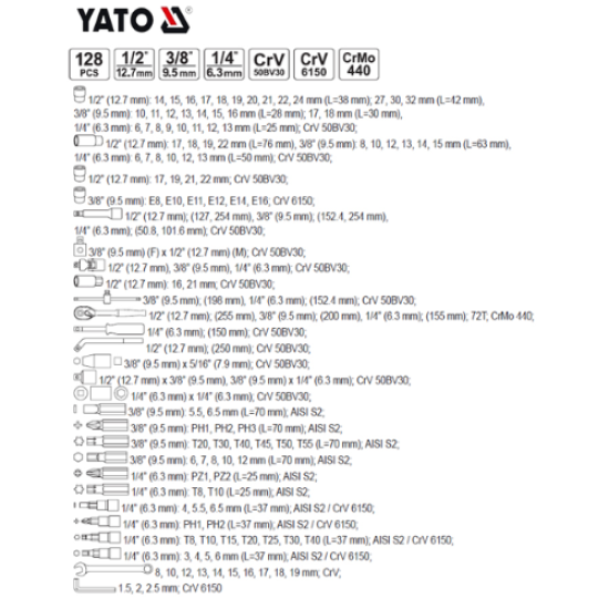 YATO YT-38872 - مجموعة أدوات / مجموعة مقابس 1/4