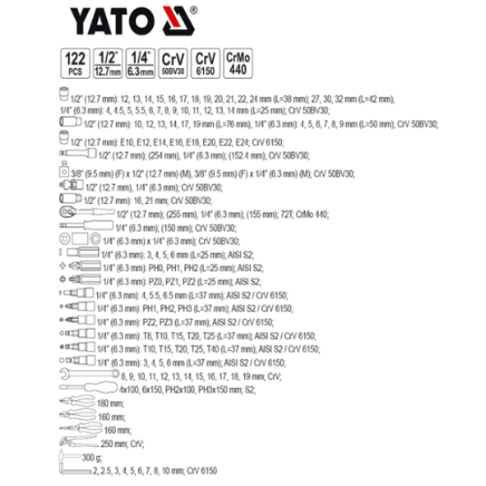 YATO YT-38901 - مجموعة الأدوات / مجموعة مقابس مفتاح الربط 1/4