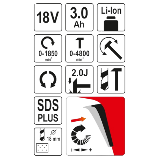 YATO YT-82770 - مثقاب مطرقي SDS-plus 18 V