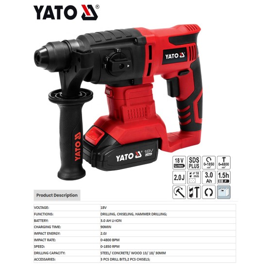 YATO YT-82770 - مثقاب مطرقي SDS-plus 18 V