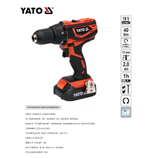 YATO YT-82782 - مفك لاسلكي 13 ملم 18 فولت من YATO